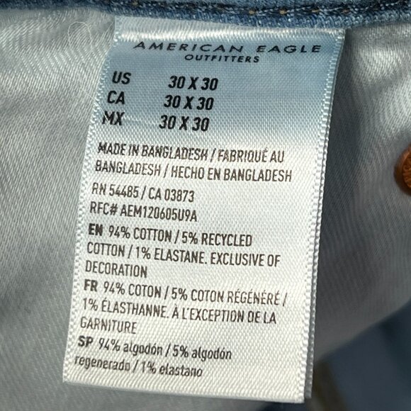 American Eagle Jeans Mens 30 X 30 Slim Straight Airflex Blue Stretch Denim Light - Picture 6 of 10